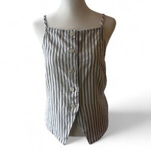 A New Day Asymmetrical Buttoned White and Blue Tank Top